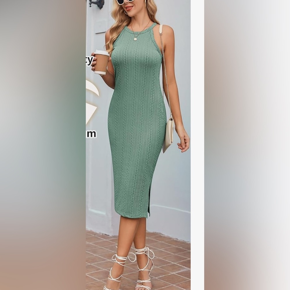 Elegant Green Sleeveless bodycon dress